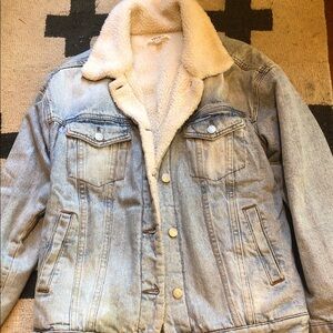PacSun Light Blue Denim Jacket with Cream Sherpa Lining